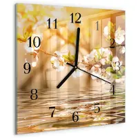 Drukarnia Piga Wandklok - Bloemen Moderne Glazen Wandklok - 30x30 cm - Veelkleurig Wandklok Glas Met Motief - Zwarte Handen - Vierkante Wandklok - Gekleurde Glazen Klok - Glazen Klok Met Print