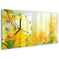 Tulup Wandklok - Bloemen Gekleurde Glazen Klok - 60x30 cm - Geel Glazen Klok Met Print - Zwarte Handen - Rechthoekige Wandklok - Decoratieve Glazen Klok - Glazen Wandklok Design