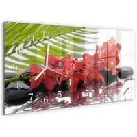 Tulup Wandklok - Bloemen en stenen Moderne Glazen Wandklok - 60x30 cm - Rood Wandklok Glas Met Motief - Witte Handen - Rechthoekige Wandklok - Wandklok Glas Decoratie - Gekleurde Glazen Klok