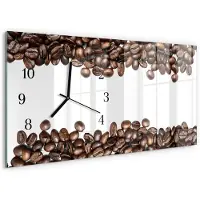 Tulup Wandklok - Koffiebonen Gekleurde Glazen Klok - 60x30 cm - Bruin Glazen Klok Met Print - Zwarte Handen - Rechthoekige Wandklok - Klok Glas Met Opdruk - Moderne Wandklok Glas