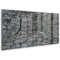 Tulup Wandklok - Stenen constructie Wandklok Glas Met Motief - 60x30 cm - Grijs Decoratieve Glazen Klok - Zwarte Handen - Rechthoekige Wandklok - Decoratieve Glazen Klok - Glazen Wandklok Design