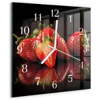 Drukarnia Piga Wandklok - Aardbeien Glazen Wandklok Design - 30x30 cm - Rood Klok Glas Met Opdruk - Witte Handen - Vierkante Wandklok - Klok Glas Met Opdruk - Moderne Wandklok Glas