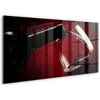 Tulup Wandklok - Wijnglas Glazen Klok Met Print - 60x30 cm - Rood Moderne Glazen Wandklok - Zwarte Handen - Rechthoekige Wandklok - Moderne Wandklok Glas - Wandklok Glas Decoratie