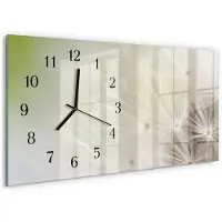 Tulup Wandklok - Paardebloem Moderne Glazen Wandklok - 60x30 cm - Romig Wandklok Glas Met Motief - Zwarte Handen - Rechthoekige Wandklok - Glazen Klok Met Print - Wandklok Glas Met Motief