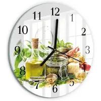 Tulup Wandklok - Pasta met olie Glazen Wandklok Design - 30fi cm - Veelkleurig Klok Glas Met Opdruk - Zwarte Handen - Ronde Wandklok - Glazen Wandklok Design - Klok Glas Met Opdruk