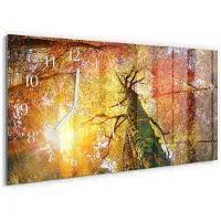 Tulup Wandklok - Herfst Decoratieve Glazen Klok - 60x30 cm - Geel Glazen Wandklok Design - Witte Handen - Rechthoekige Wandklok - Gekleurde Glazen Klok - Glazen Klok Met Print