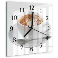 Drukarnia Piga Wandklok - Koffie Decoratieve Glazen Klok - 30x30 cm - Wit Glazen Wandklok Design - Zwarte Handen - Vierkante Wandklok - Moderne Wandklok Glas - Wandklok Glas Decoratie