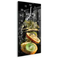 Tulup Wandklok - Fruitwater Moderne Wandklok Glas - 30x60 cm - Veelkleurig Wandklok Glas Decoratie - Witte Handen - Rechthoekige Wandklok - Decoratieve Glazen Klok - Glazen Wandklok Design
