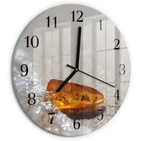 Tulup Wandklok - Amber Decoratieve Glazen Klok - 30fi cm - Goud Glazen Wandklok Design - Zwarte Handen - Ronde Wandklok - Wandklok Glas Decoratie - Gekleurde Glazen Klok