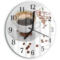 Tulup Wandklok - Koffie Klok Glas Met Opdruk - 30fi cm - Wit Moderne Wandklok Glas - Zwarte Handen - Ronde Wandklok - Wandklok Glas Met Motief - Decoratieve Glazen Klok