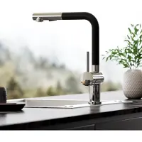 CECIPA MAX Uittrekbare Keukenkraan Zwart+Chroom - L-ontwerp - 2 Straalstanden - 40 cm Uittrekbereik - 304 RVS - 360° Draaibaar