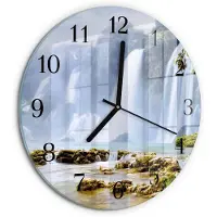 Tulup Wandklok - Waterval Glazen Wandklok Design - 30fi cm - Veelkleurig Klok Glas Met Opdruk - Zwarte Handen - Ronde Wandklok - Glazen Klok Met Print - Wandklok Glas Met Motief
