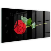 Tulup Wandklok - Roos Wandklok Glas Decoratie - 60x30 cm - Zwart Gekleurde Glazen Klok - Zwarte Handen - Rechthoekige Wandklok - Wandklok Glas Decoratie - Gekleurde Glazen Klok