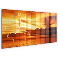 Tulup Wandklok - West Moderne Glazen Wandklok - 60x30 cm - Oranje Wandklok Glas Met Motief - Witte Handen - Rechthoekige Wandklok - Moderne Wandklok Glas - Wandklok Glas Decoratie