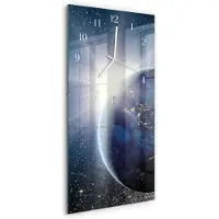 Tulup Wandklok - Aarde Weltall Moderne Wandklok Glas - 30x60 cm - Blauw Wandklok Glas Decoratie - Witte Handen - Rechthoekige Wandklok - Klok Glas Met Opdruk - Moderne Wandklok Glas