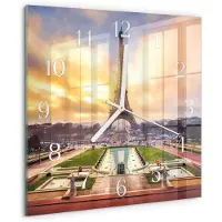 Drukarnia Piga Wandklok - Eiffeltoren Wandklok Glas Met Motief - 30x30 cm - Veelkleurig Decoratieve Glazen Klok - Witte Handen - Vierkante Wandklok - Klok Glas Met Opdruk - Moderne Wandklok Glas