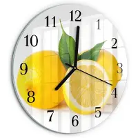 Tulup Wandklok - Citroenen Wandklok Glas Decoratie - 30fi cm - Geel Gekleurde Glazen Klok - Zwarte Handen - Ronde Wandklok - Wandklok Glas Decoratie - Gekleurde Glazen Klok