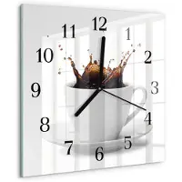 Drukarnia Piga Wandklok - Koffie Decoratieve Glazen Klok - 30x30 cm - Wit Glazen Wandklok Design - Zwarte Handen - Vierkante Wandklok - Decoratieve Glazen Klok - Glazen Wandklok Design