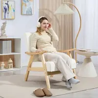 MODFU - Fauteuil - Gebogen Armleuningen En Gevoerd - Scandinavisch - Woonkamer - Polyester - Crèmewit - 65 X 80 X 83 Cm