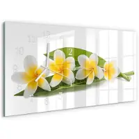 Tulup Wandklok - Bloemen Decoratieve Glazen Klok - 60x30 cm - Geel Glazen Wandklok Design - Witte Handen - Rechthoekige Wandklok - Wandklok Glas Decoratie - Gekleurde Glazen Klok