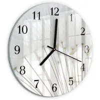 Tulup Wandklok - Paardebloem Moderne Wandklok Glas - 30fi cm - Wit Wandklok Glas Decoratie - Zwarte Handen - Ronde Wandklok - Wandklok Glas Met Motief - Decoratieve Glazen Klok