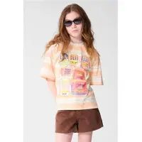 Shoeby T-shirt oranje/wit Meisjes Katoen Ronde hals Printopdruk - maat 98/104