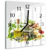 Drukarnia Piga Wandklok - Pasta met olie Decoratieve Glazen Klok - 30x30 cm - Veelkleurig Glazen Wandklok Design - Zwarte Handen - Vierkante Wandklok - Gekleurde Glazen Klok - Glazen Klok Met Print