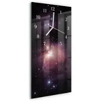 Tulup Wandklok - Ruimte Wandklok Glas Met Motief - 30x60 cm - Veelkleurig Decoratieve Glazen Klok - Witte Handen - Rechthoekige Wandklok - Gekleurde Glazen Klok - Glazen Klok Met Print