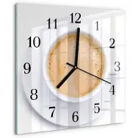Drukarnia Piga Wandklok - Kopje koffie Wandklok Glas Decoratie - 30x30 cm - Beige Gekleurde Glazen Klok - Zwarte Handen - Vierkante Wandklok - Wandklok Glas Met Motief - Decoratieve Glazen Klok