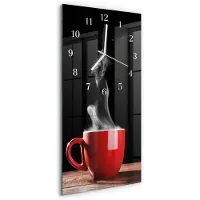 Tulup Wandklok - Kopje koffie Decoratieve Glazen Klok - 30x60 cm - Rood Glazen Wandklok Design - Witte Handen - Rechthoekige Wandklok - Klok Glas Met Opdruk - Moderne Wandklok Glas