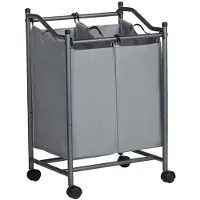 Unyqoos Mobiele Wasmand Met Twee Compartimenten Voor Gemakkelijk Sorteren Van Wasgoed