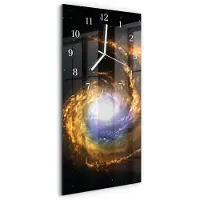 Tulup Wandklok - Kosmos Glazen Wandklok Design - 30x60 cm - Veelkleurig Klok Glas Met Opdruk - Witte Handen - Rechthoekige Wandklok - Wandklok Glas Met Motief - Decoratieve Glazen Klok