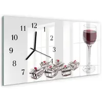 Tulup Wandklok - Wijnglas Wandklok Glas Met Motief - 60x30 cm - Veelkleurig Decoratieve Glazen Klok - Zwarte Handen - Rechthoekige Wandklok - Wandklok Glas Met Motief - Decoratieve Glazen Klok