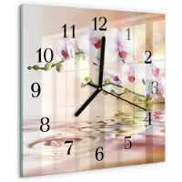Drukarnia Piga Wandklok - Orchidee Wandklok Glas Met Motief - 30x30 cm - Veelkleurig Decoratieve Glazen Klok - Zwarte Handen - Vierkante Wandklok - Decoratieve Glazen Klok - Glazen Wandklok Design