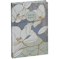 Brepols agenda 2026-2027 - Student FLORAL & LEAVES - Schoolagenda - 1 week op 2 pagina's - Stevige omslag - Weekoverzicht - Blauw - 9 x 16 cm