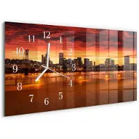 Tulup Wandklok - Zonsondergang Wandklok Glas Decoratie - 60x30 cm - Rood Gekleurde Glazen Klok - Witte Handen - Rechthoekige Wandklok - Wandklok Glas Met Motief - Decoratieve Glazen Klok