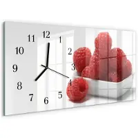 Tulup Wandklok - Frambozen Gekleurde Glazen Klok - 60x30 cm - Rood Glazen Klok Met Print - Zwarte Handen - Rechthoekige Wandklok - Wandklok Glas Met Motief - Decoratieve Glazen Klok