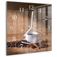 Drukarnia Piga Wandklok - Koffie Wandklok Glas Met Motief - 30x30 cm - Bruin Decoratieve Glazen Klok - Witte Handen - Vierkante Wandklok - Moderne Wandklok Glas - Wandklok Glas Decoratie