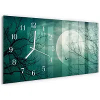 Tulup Wandklok - Maan Moderne Wandklok Glas - 60x30 cm - Turkoois Wandklok Glas Decoratie - Witte Handen - Rechthoekige Wandklok - Glazen Klok Met Print - Wandklok Glas Met Motief