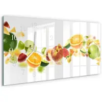 Tulup Wandklok - Fruitmix Moderne Wandklok Glas - 60x30 cm - Geel Wandklok Glas Decoratie - Witte Handen - Rechthoekige Wandklok - Wandklok Glas Met Motief - Decoratieve Glazen Klok