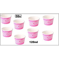 TakeAware 50x IJsbeker 120ml roze karton - 1 a 2 bolletje ijs - schepijs softijs ijsje zomer festival thema feest party