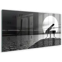 Tulup Wandklok - Piano Moderne Glazen Wandklok - 60x30 cm - Zwart-wit Wandklok Glas Met Motief - Zwarte Handen - Rechthoekige Wandklok - Wandklok Glas Met Motief - Decoratieve Glazen Klok