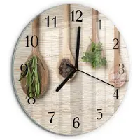 Tulup Wandklok - Houten lepel Glazen Wandklok Design - 30fi cm - Bruin Klok Glas Met Opdruk - Zwarte Handen - Ronde Wandklok - Glazen Klok Met Print - Wandklok Glas Met Motief