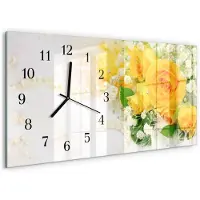 Tulup Wandklok - Bloemen Decoratieve Glazen Klok - 60x30 cm - Geel Glazen Wandklok Design - Zwarte Handen - Rechthoekige Wandklok - Decoratieve Glazen Klok - Glazen Wandklok Design