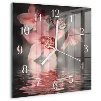 Drukarnia Piga Wandklok - Orchidee Moderne Wandklok Glas - 30x30 cm - Roze Wandklok Glas Decoratie - Witte Handen - Vierkante Wandklok - Wandklok Glas Met Motief - Decoratieve Glazen Klok