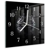 Drukarnia Piga Wandklok - Water Glazen Wandklok Design - 30x30 cm - Zwart Klok Glas Met Opdruk - Witte Handen - Vierkante Wandklok - Glazen Klok Met Print - Wandklok Glas Met Motief
