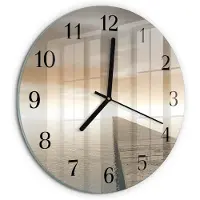 Tulup Wandklok - Pier Glazen Klok Met Print - 30fi cm - Bruin Moderne Glazen Wandklok - Zwarte Handen - Ronde Wandklok - Moderne Wandklok Glas - Wandklok Glas Decoratie