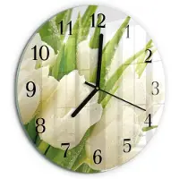 Tulup Wandklok - Tulpen Klok Glas Met Opdruk - 30fi cm - Wit Moderne Wandklok Glas - Zwarte Handen - Ronde Wandklok - Wandklok Glas Decoratie - Gekleurde Glazen Klok