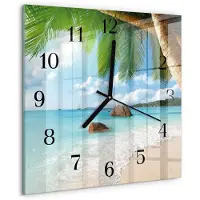 Drukarnia Piga Wandklok - Eiland Glazen Wandklok Design - 30x30 cm - Blauw Klok Glas Met Opdruk - Zwarte Handen - Vierkante Wandklok - Glazen Wandklok Design - Klok Glas Met Opdruk