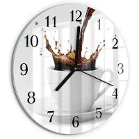 Tulup Wandklok - Koffie Wandklok Glas Met Motief - 30fi cm - Wit Decoratieve Glazen Klok - Zwarte Handen - Ronde Wandklok - Gekleurde Glazen Klok - Glazen Klok Met Print